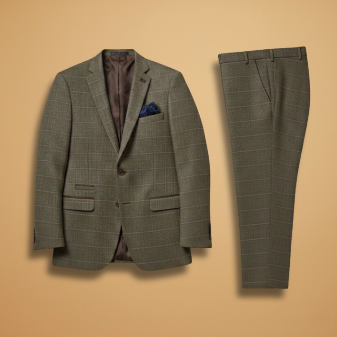 Men’s Three-Piece Check Suit with Waistcoat-Jacket and Trousers Set