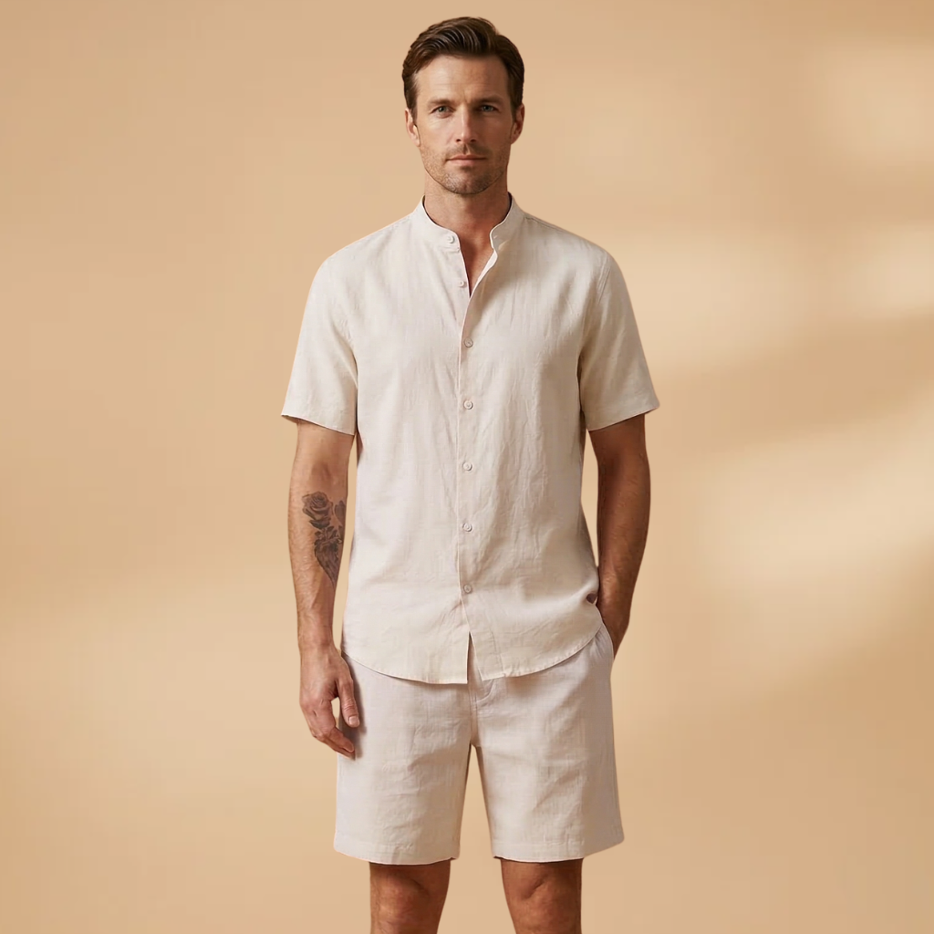 Men’s Shirt and Shorts Set with Short Sleeves and Elastic Waist