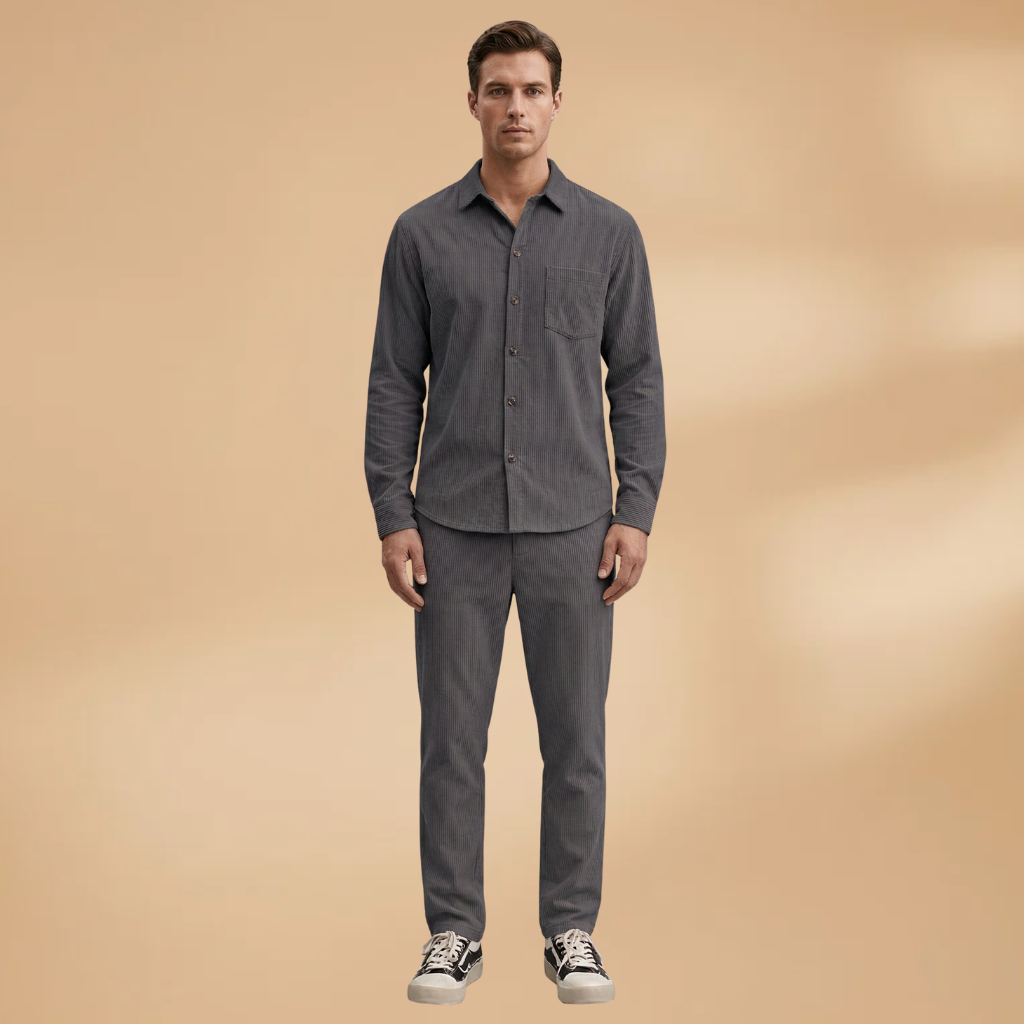 Men's Shirt and Trouser Set with Striped Design