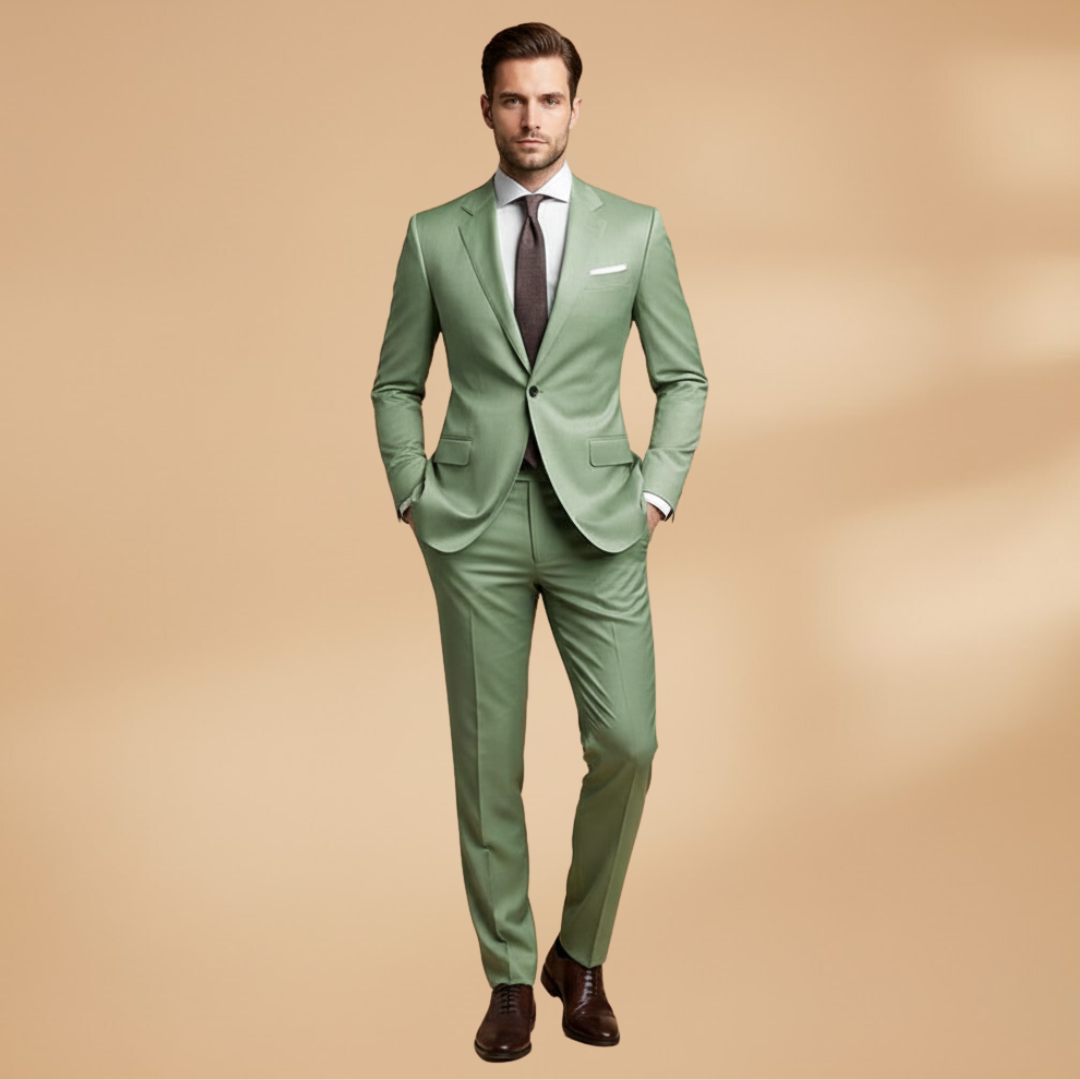 Men’s Single Button Suit with Notched Lapel-Long Sleeve Jacket and Trousers