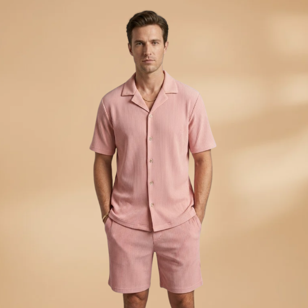Men’s Summer Set with Button-Down Shirt and Loose-Fitting Shorts