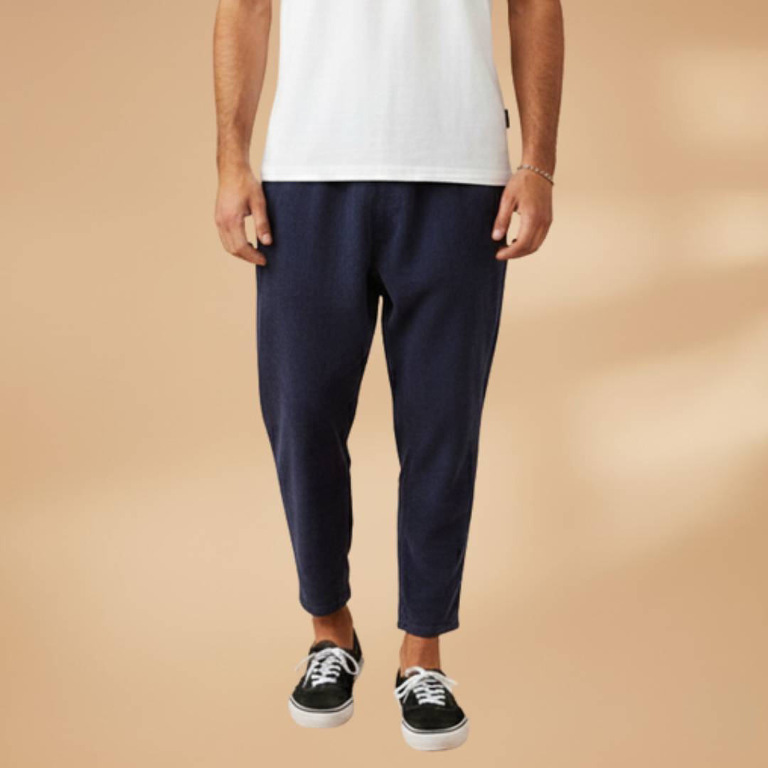 Men's Summer Trousers with Elasticated Waistband and Cord Texture