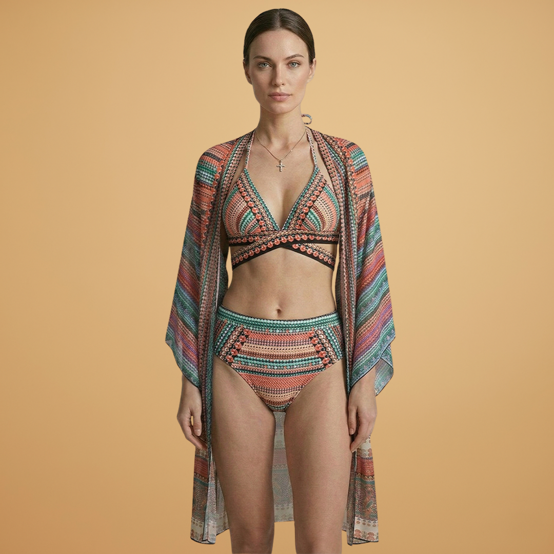 Women's Bikini Set with High-Waist and Cross Straps