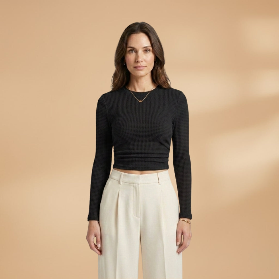 Women's Long Sleeve Crop Top with Textured Surface