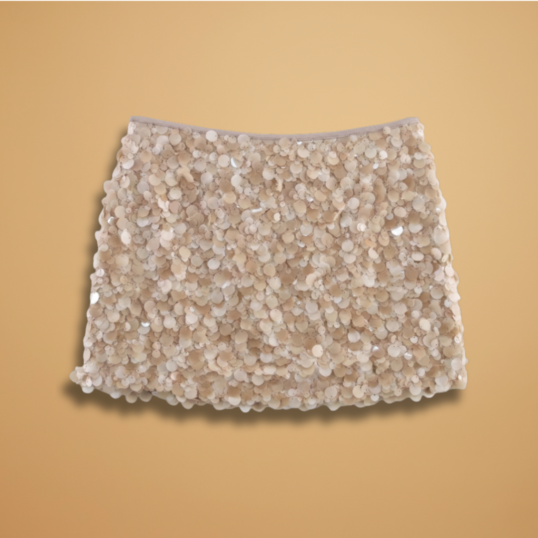 Women’s Sequin Skirt with Fitted Waistband and Mini-Length Hem