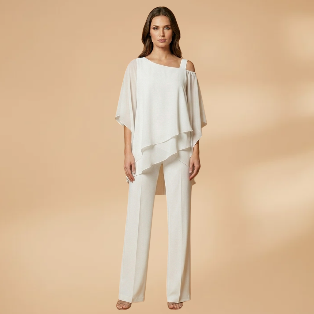Women's Two-Piece Set with Layered Top and Wide Trousers