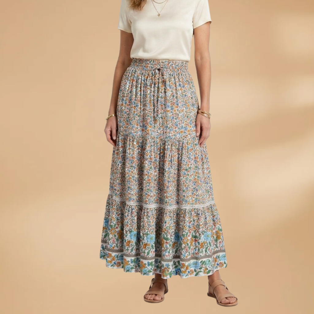 Women's Floral Maxi Skirt with Elastic Waistband