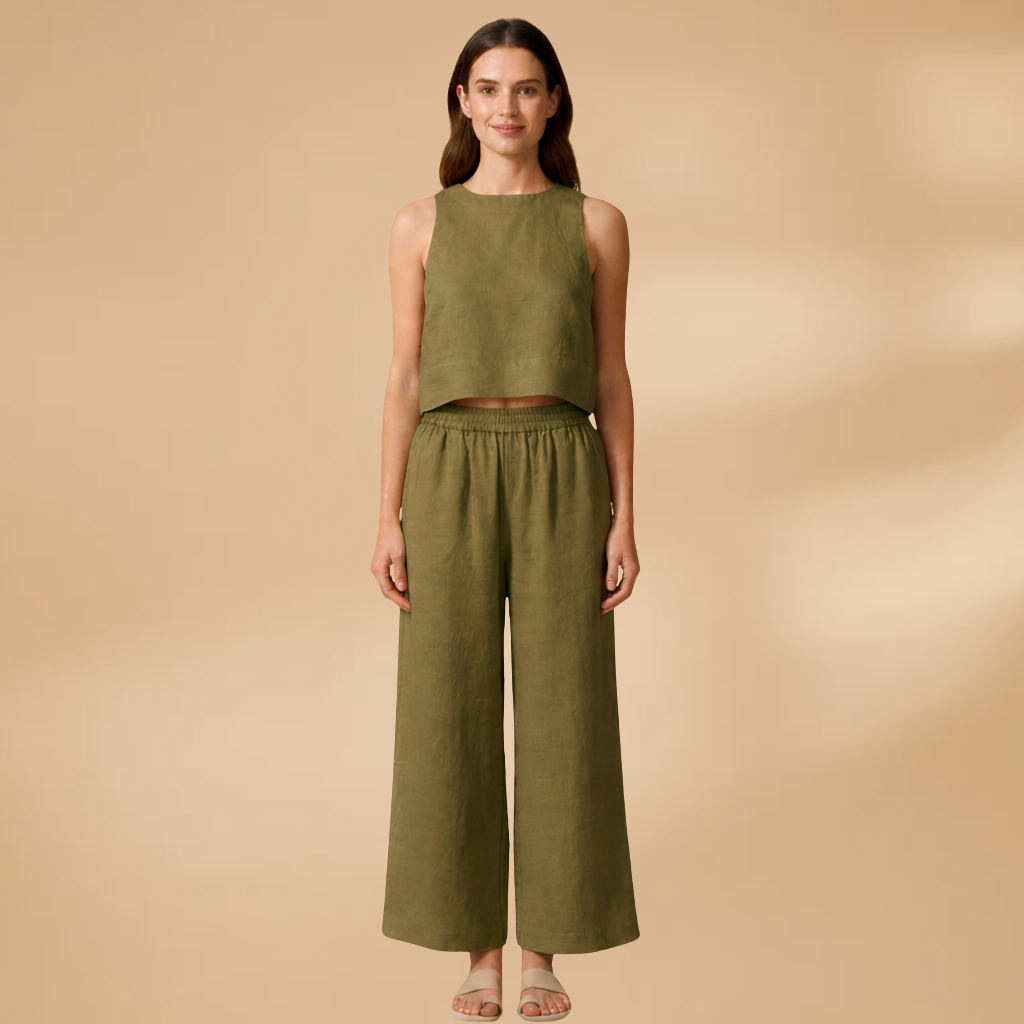Women's Two-Piece Set with Sleeveless Top and Wide Trousers