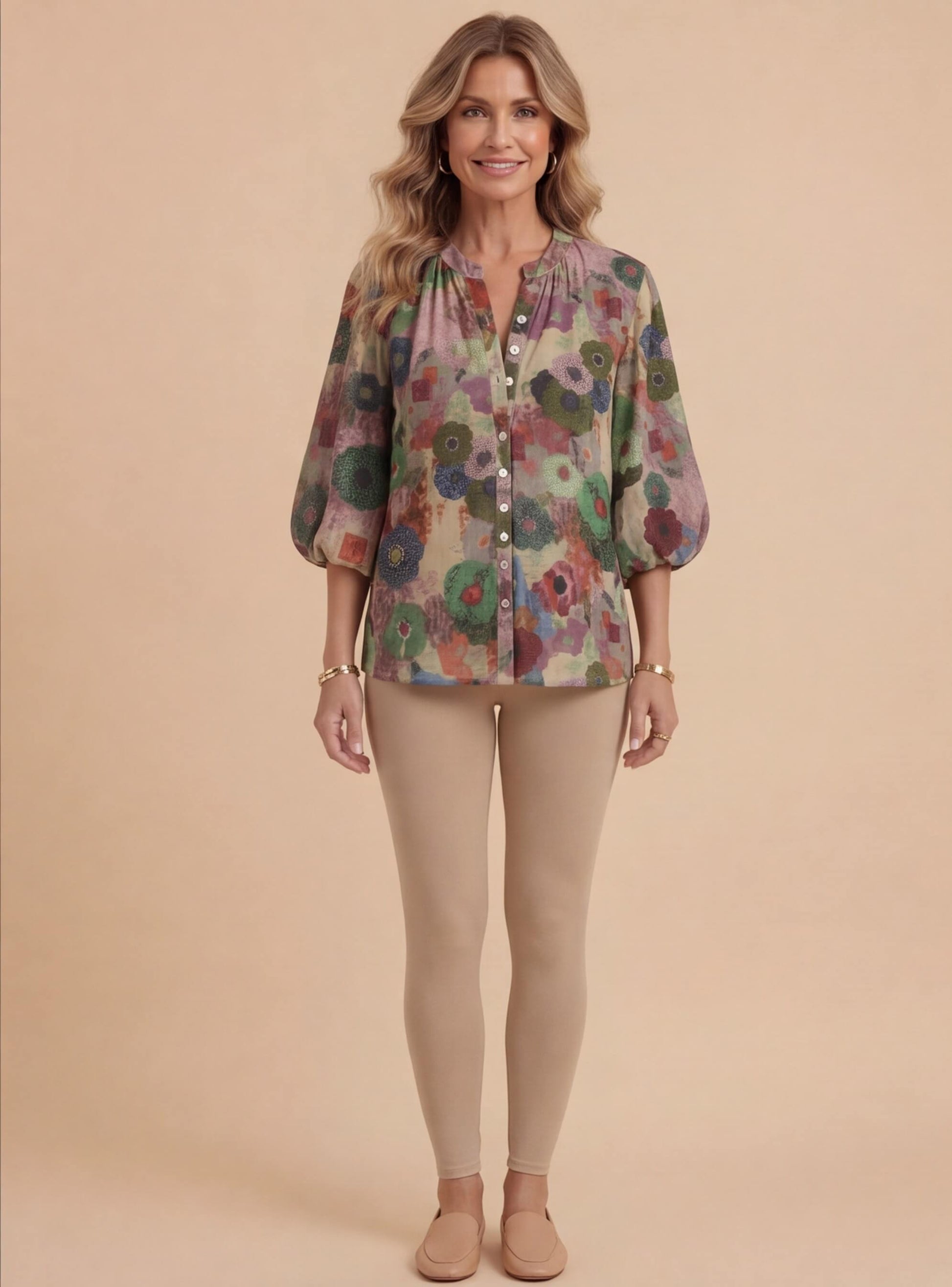 Women’s Floral Button-Down Blouse with Flowing Fit