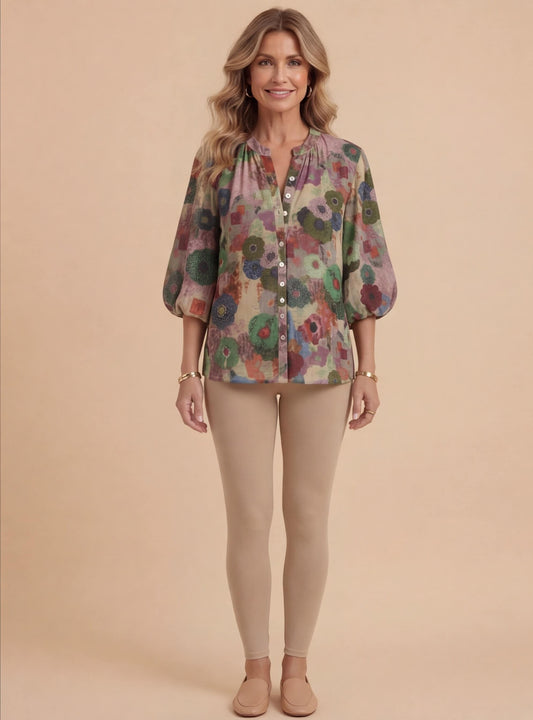Women’s Floral Button-Down Blouse with Flowing Fit