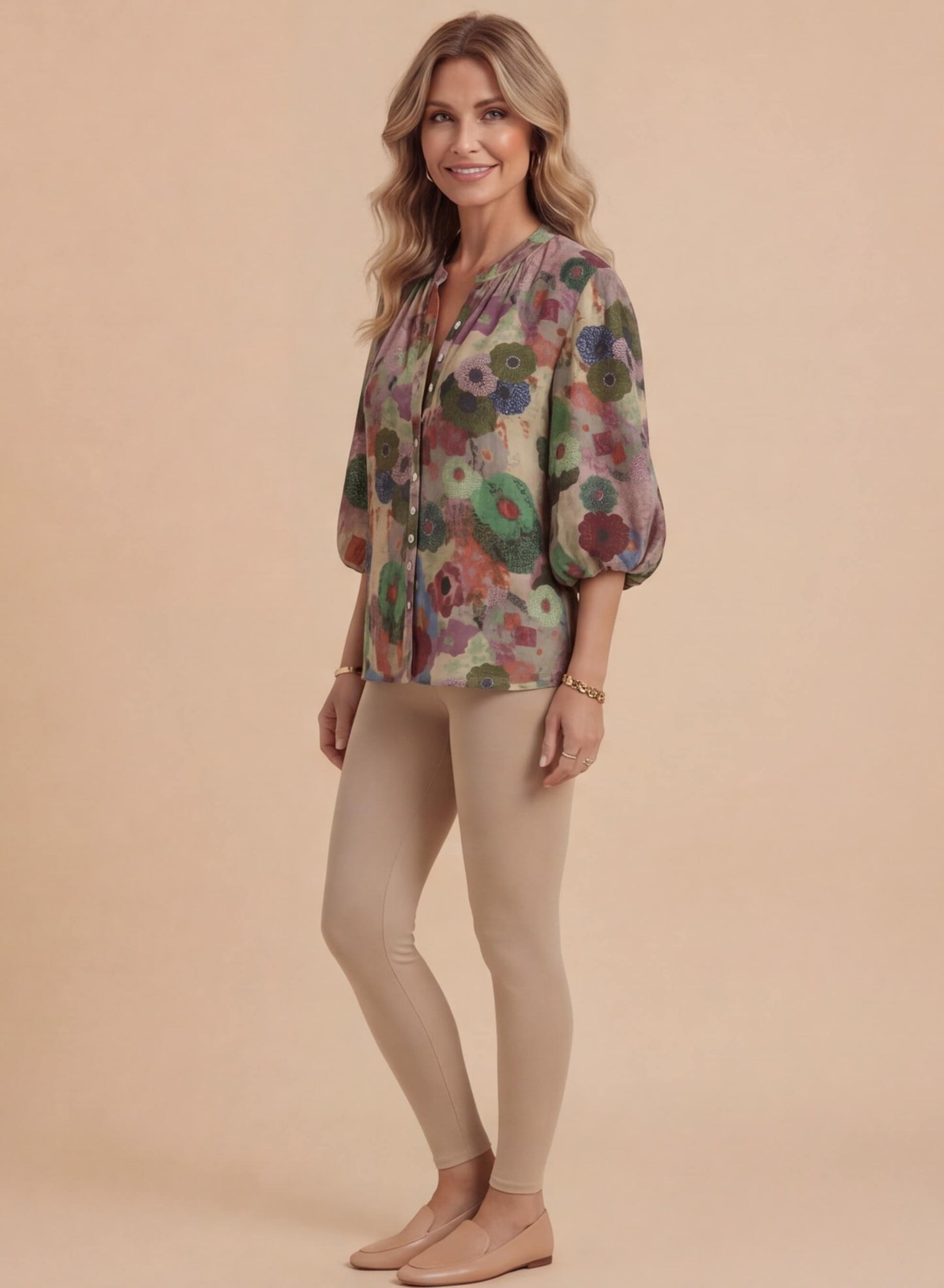 Women’s Floral Button-Down Blouse with Flowing Fit