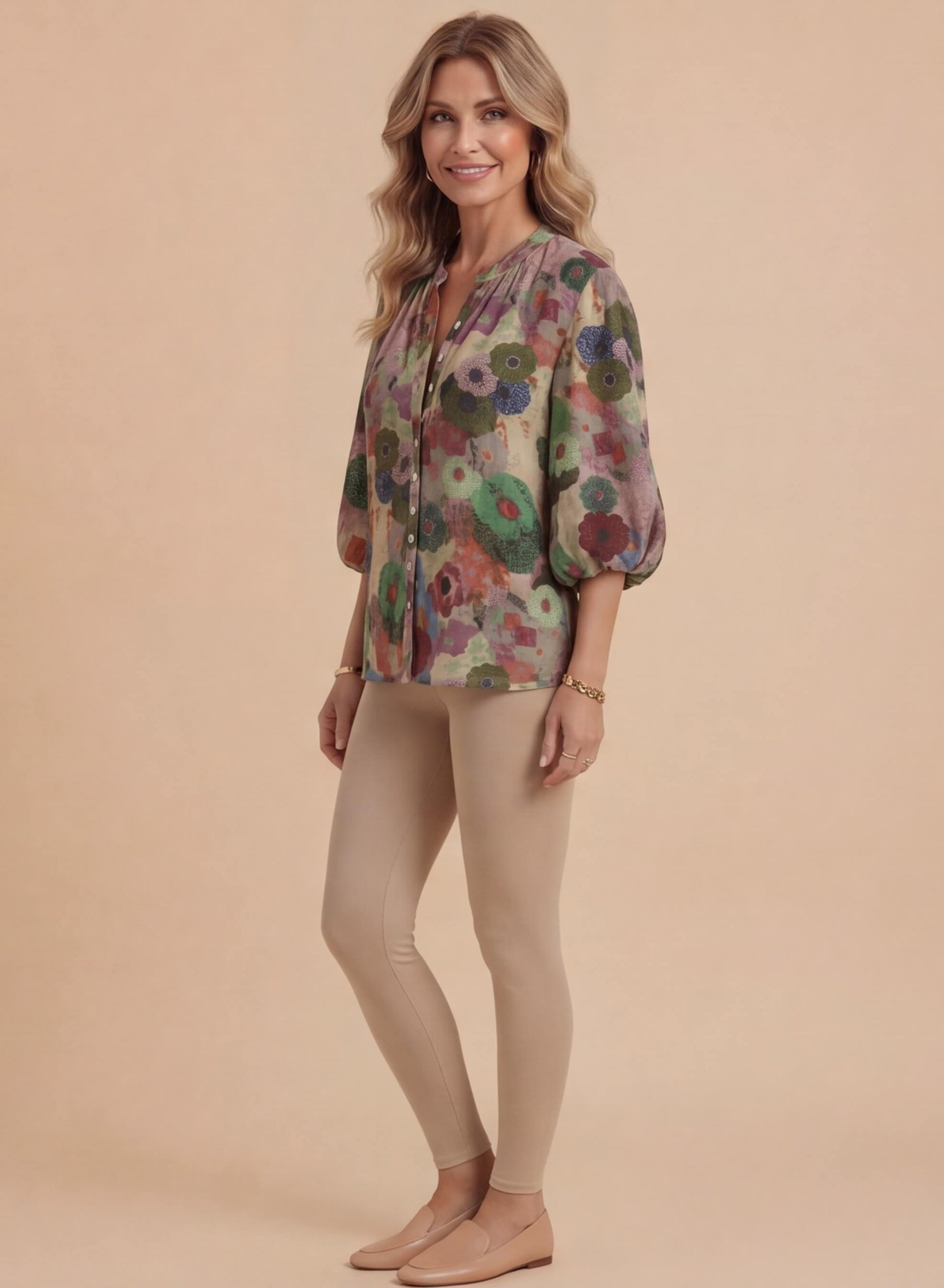Women’s Floral Button-Down Blouse with Flowing Fit