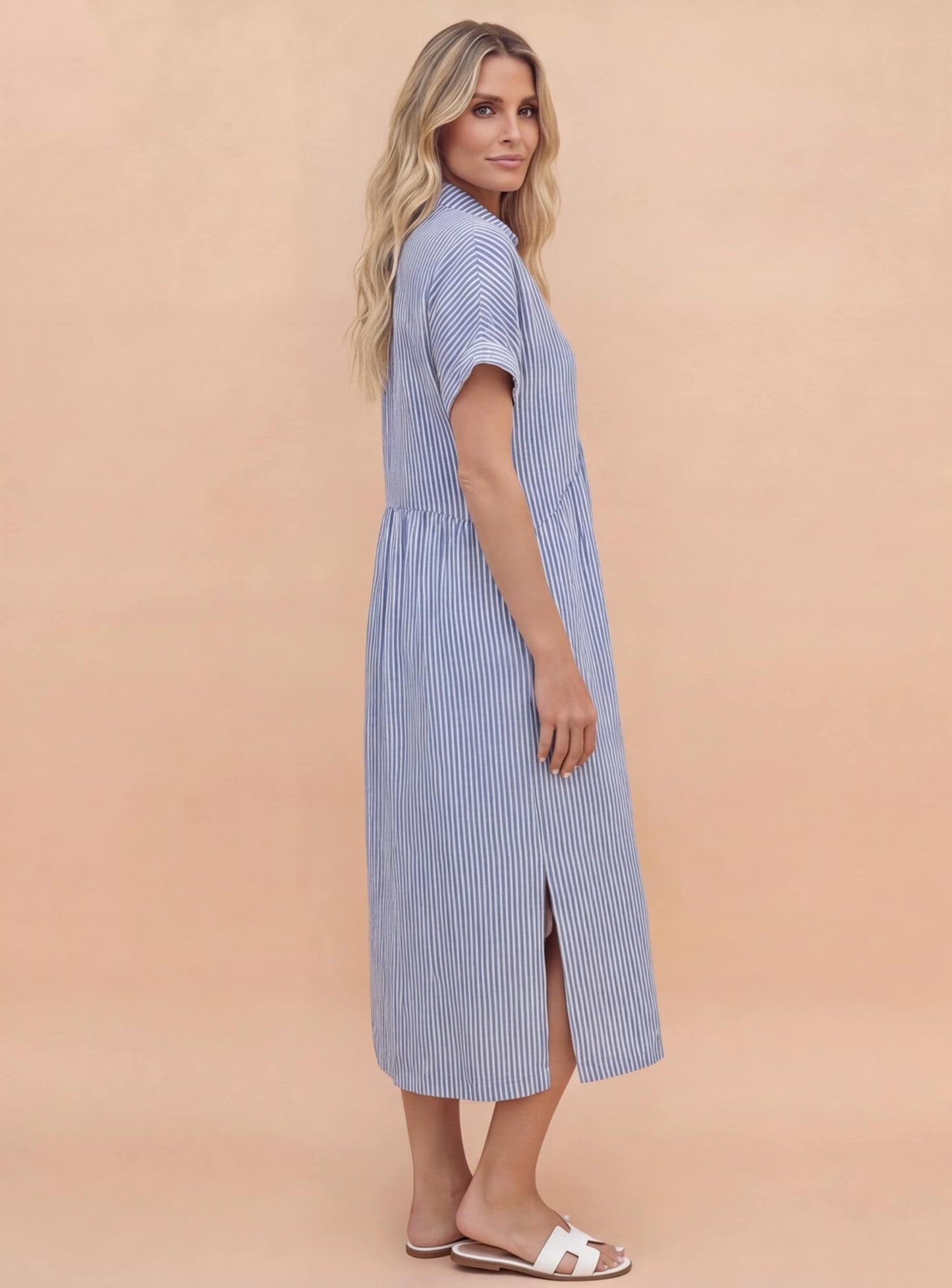 Women’s Comfortable Pleated Midi Dress – Relaxed Elegant Fit