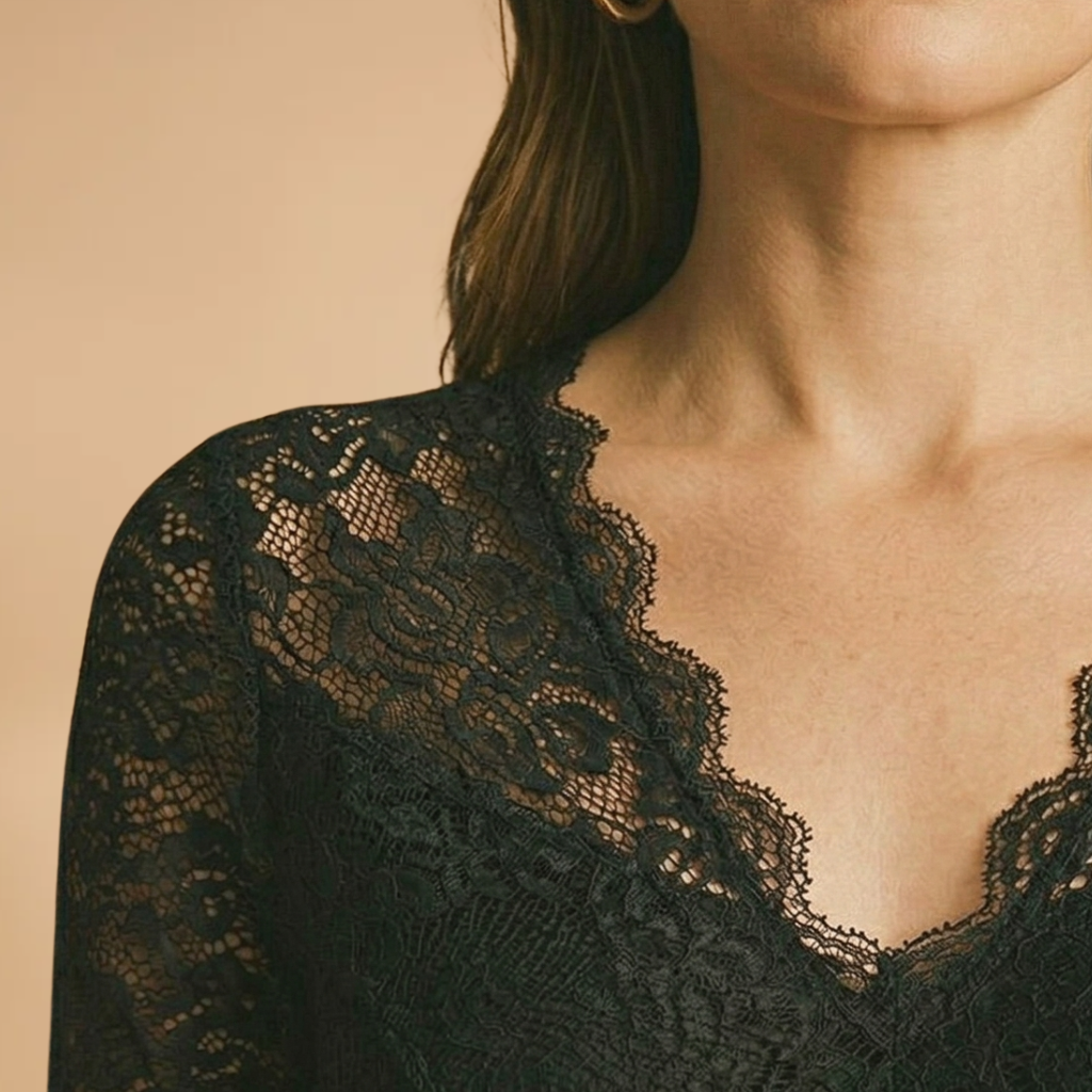 Women's Lace Bodysuit with Deep V-Neck and Fitted Design