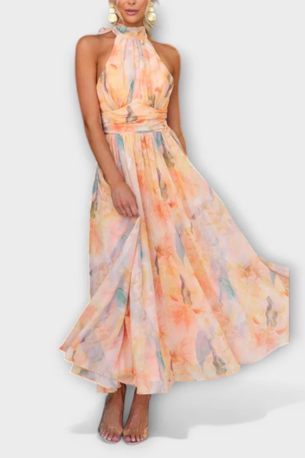 Isolde | Women Abstract Print Halter Neck Maxi Dress