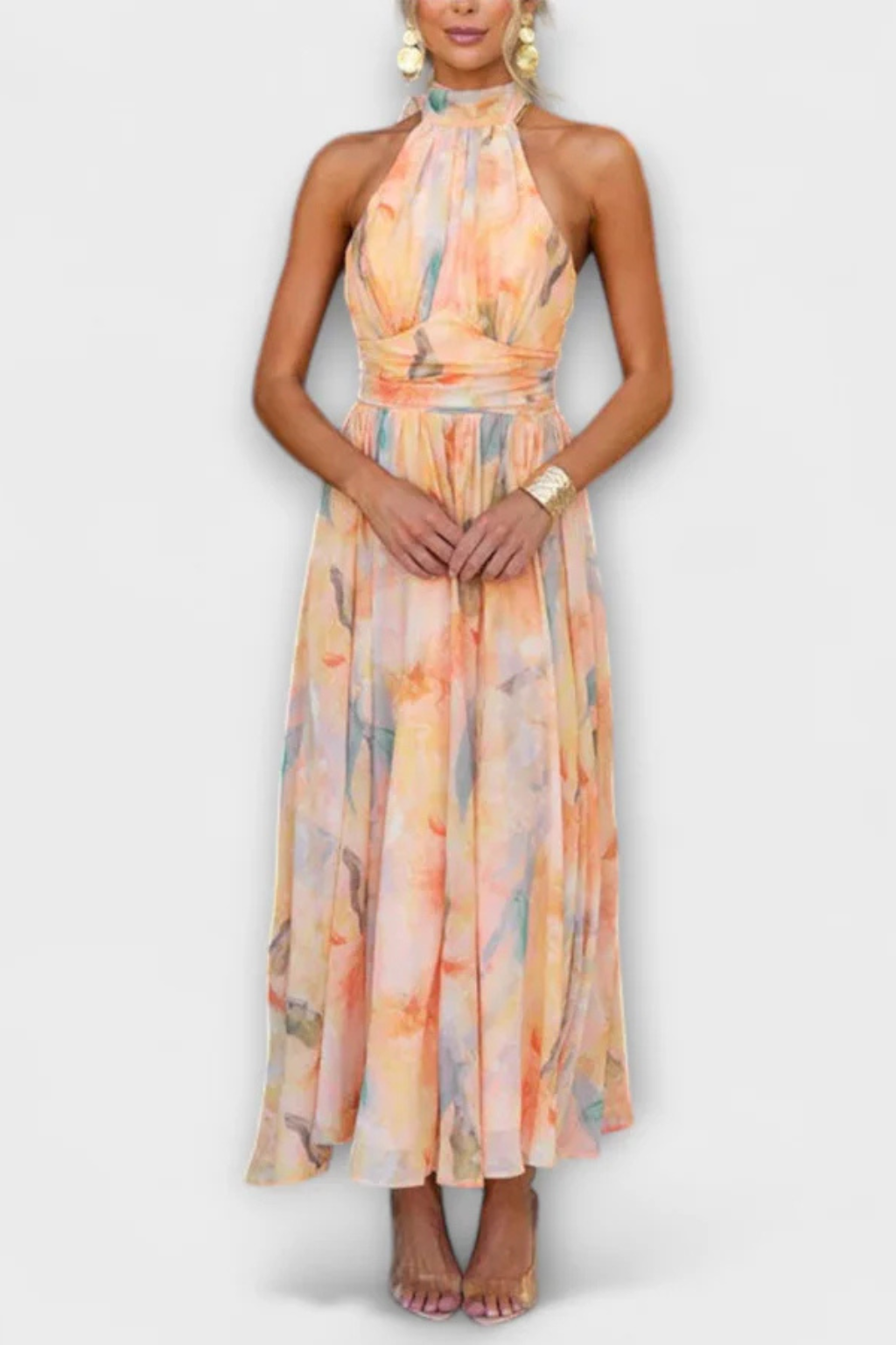 Isolde | Women Abstract Print Halter Neck Maxi Dress