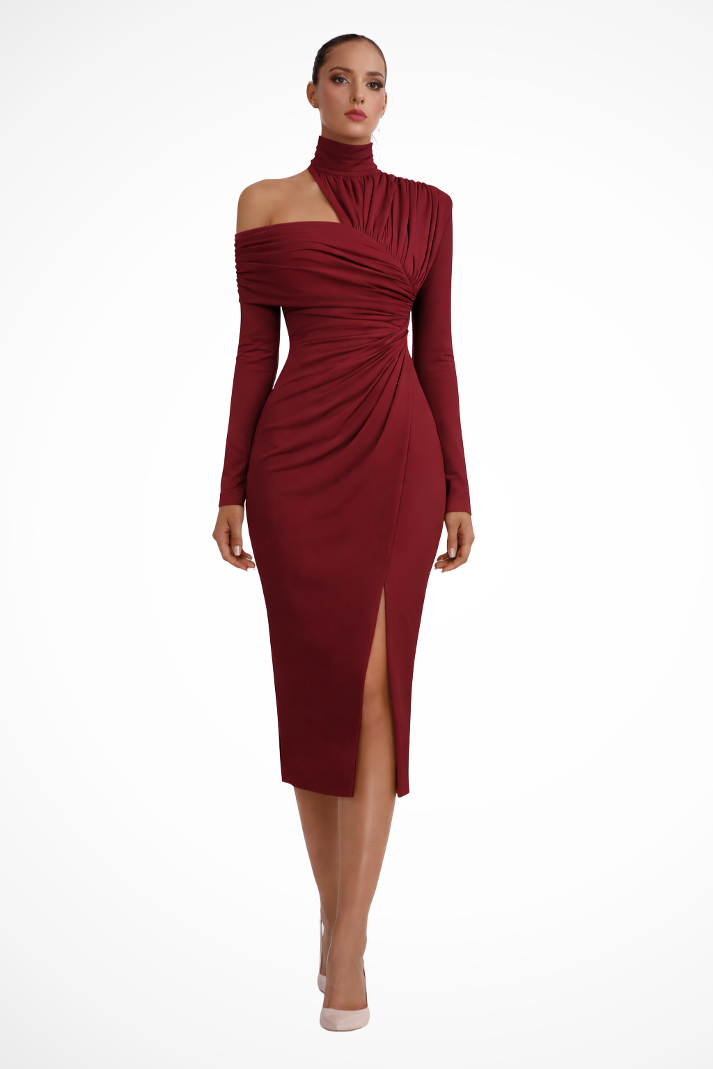 Delphina | Women Asymmetric One Shoulder Wedding Guest Midi Dress