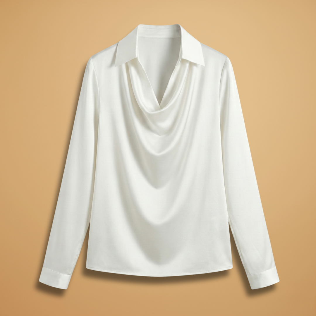 Women’s Blouse with Draped Collar and Long Sleeves