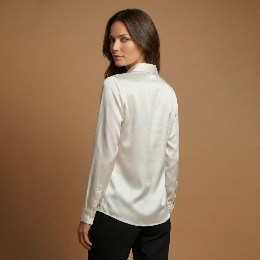 Women’s Blouse with Draped Collar and Long Sleeves