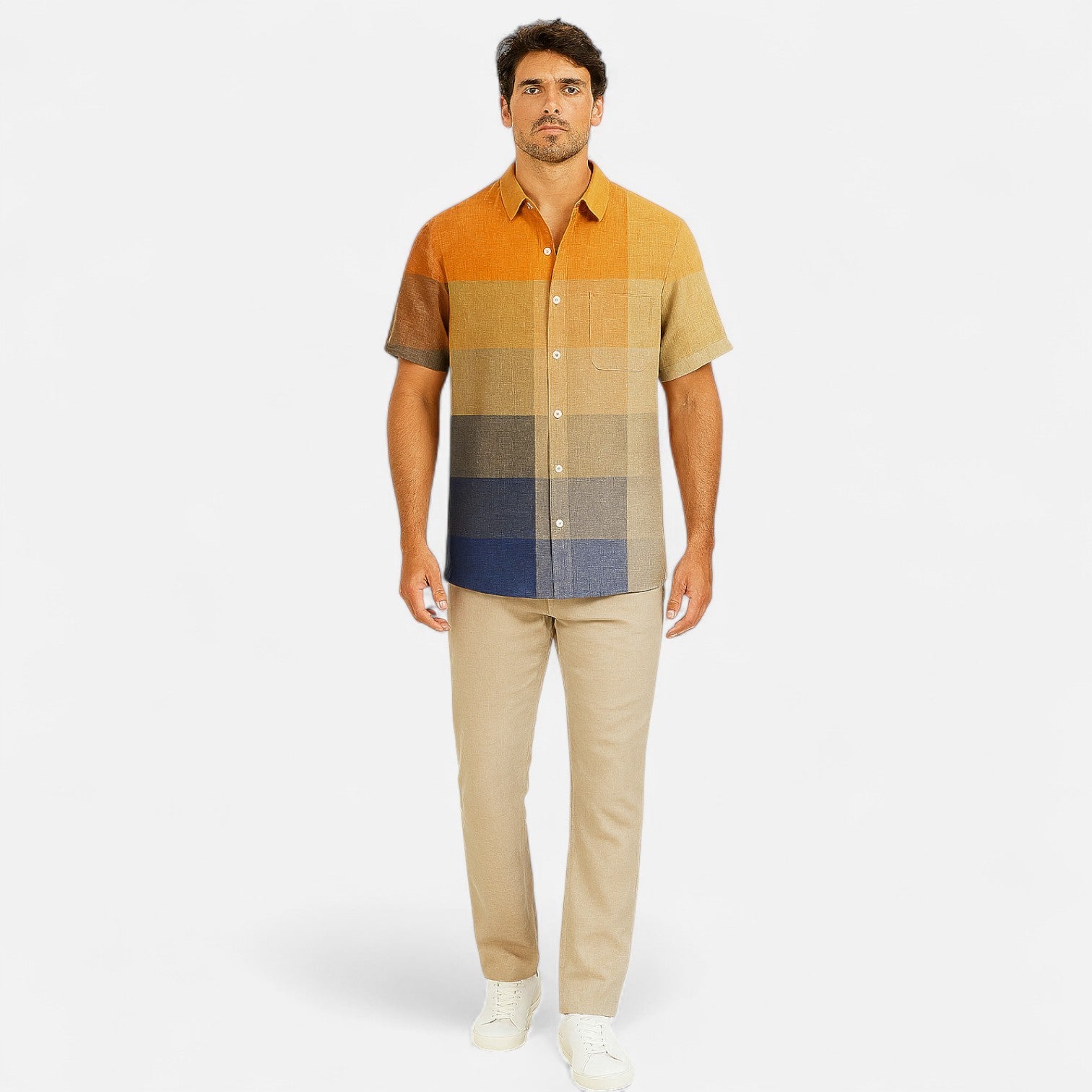 Velclairemode | Chemise Homme en Lin à Motif Artistique – Manches Courtes, Style Décontracté et Haut de Gamme