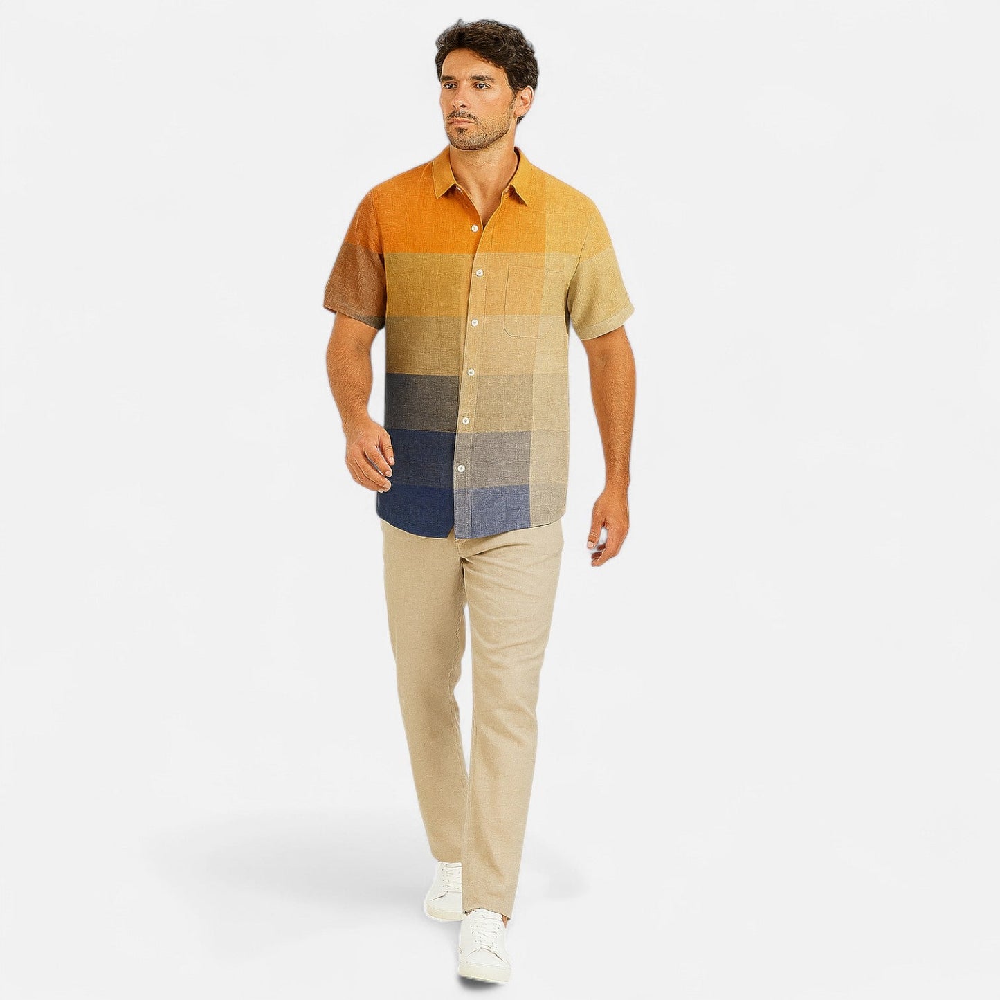Velclairemode | Chemise Homme en Lin à Motif Artistique – Manches Courtes, Style Décontracté et Haut de Gamme