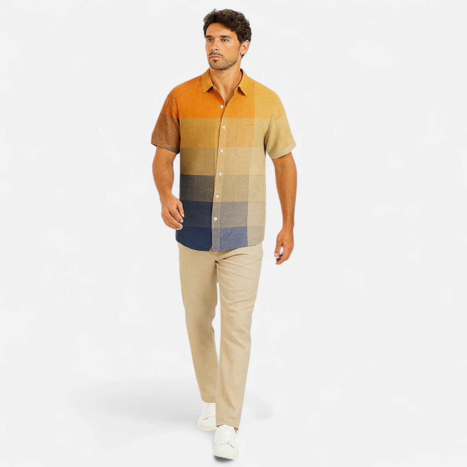Velclairemode | Chemise Homme en Lin à Motif Artistique – Manches Courtes, Style Décontracté et Haut de Gamme