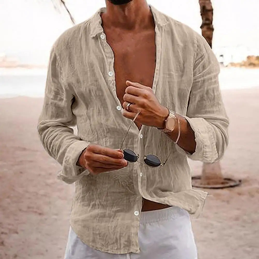 Men’s Linen-Cotton Long Sleeve Blouse