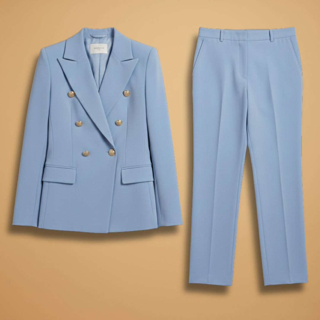 Women’s Suit Set with Notched Lapel and Straight Trousers