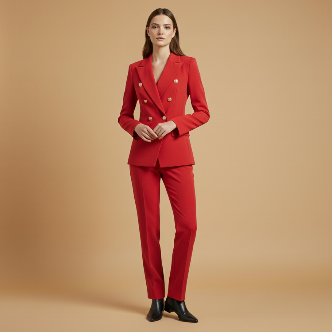Women’s Suit Set with Notched Lapel and Straight Trousers