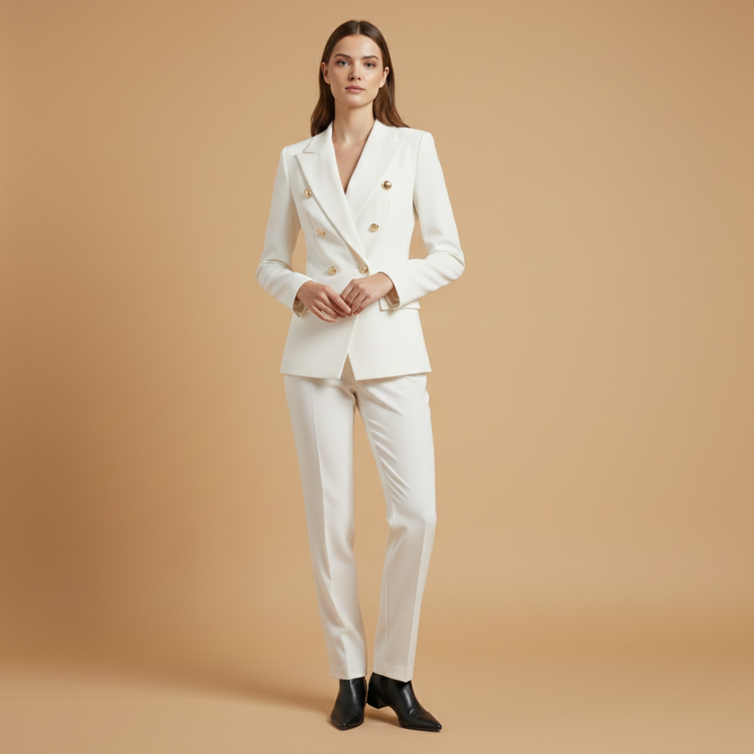 Women’s Suit Set with Notched Lapel and Straight Trousers