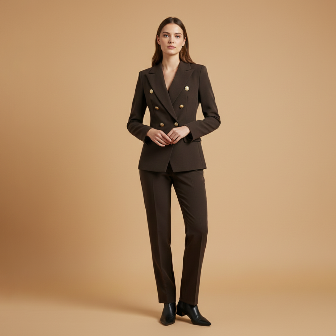 Women’s Suit Set with Notched Lapel and Straight Trousers