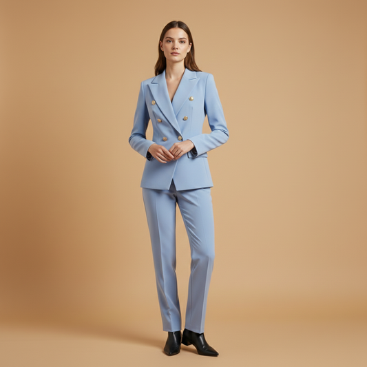 Women’s Suit Set with Notched Lapel and Straight Trousers