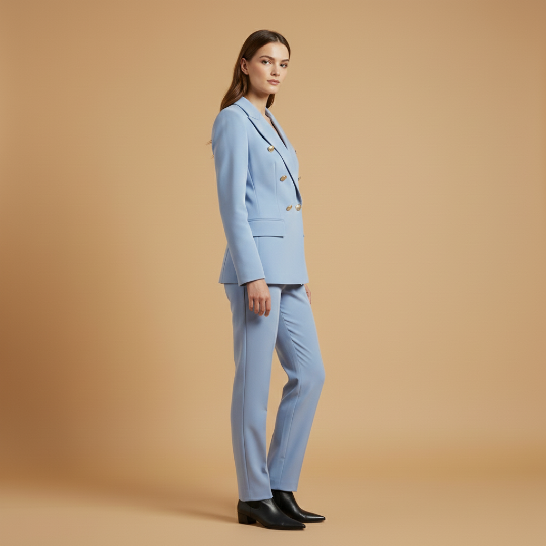 Women’s Suit Set with Notched Lapel and Straight Trousers