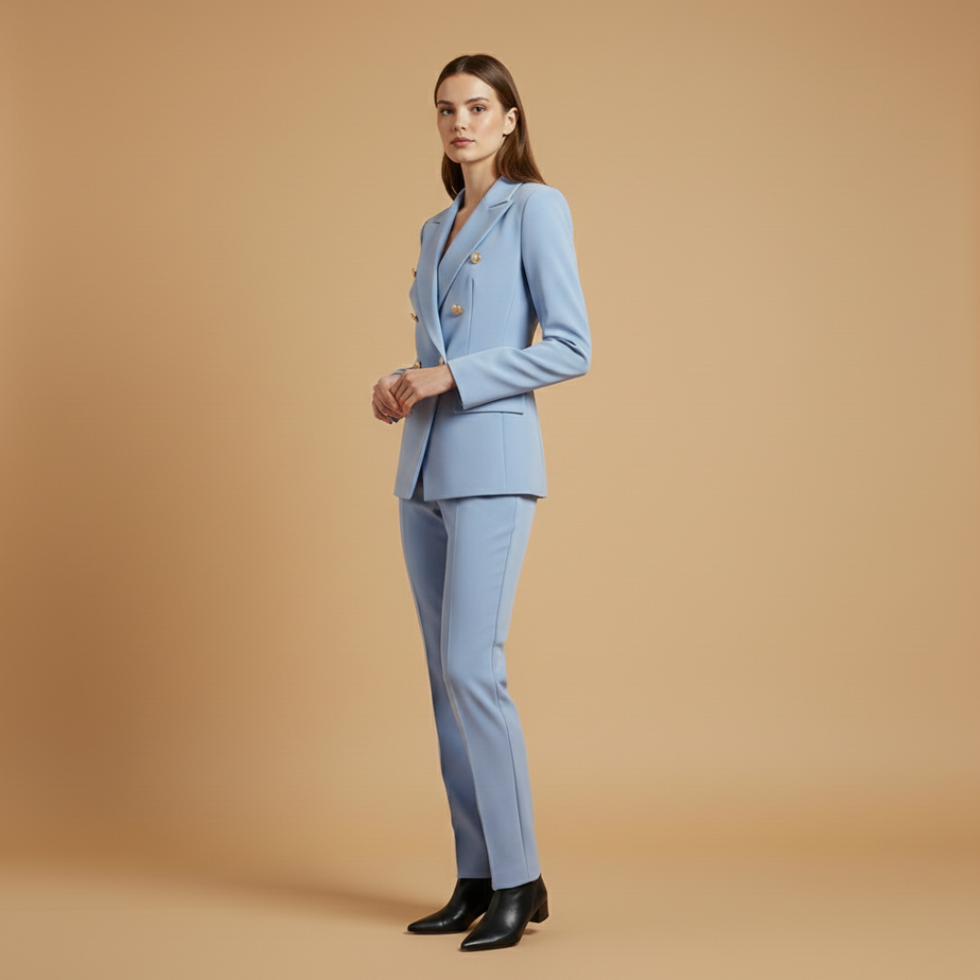 Women’s Suit Set with Notched Lapel and Straight Trousers