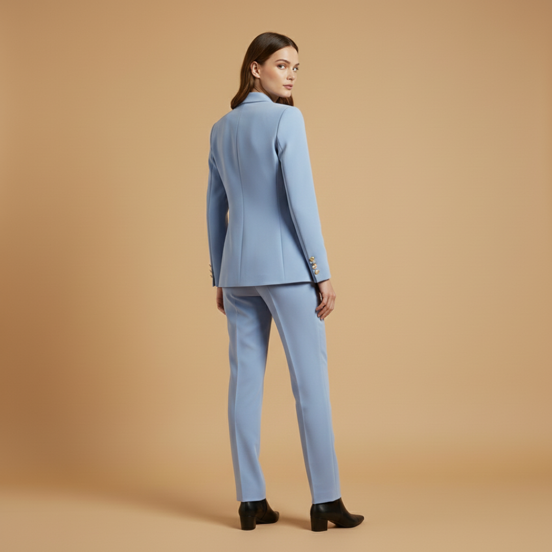 Women’s Suit Set with Notched Lapel and Straight Trousers