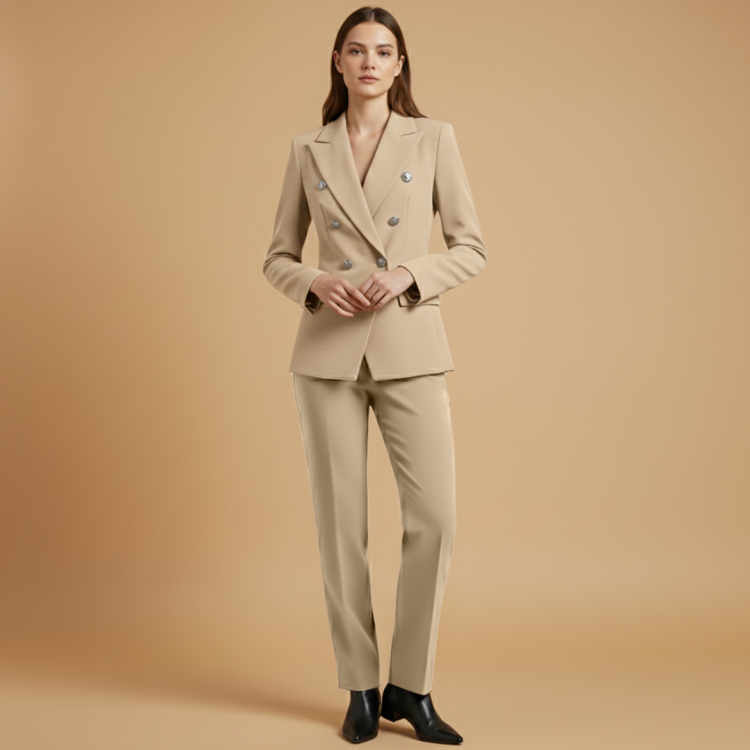 Women’s Suit Set with Notched Lapel and Straight Trousers