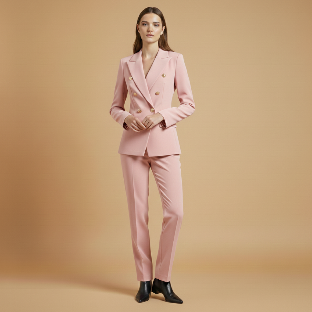 Women’s Suit Set with Notched Lapel and Straight Trousers