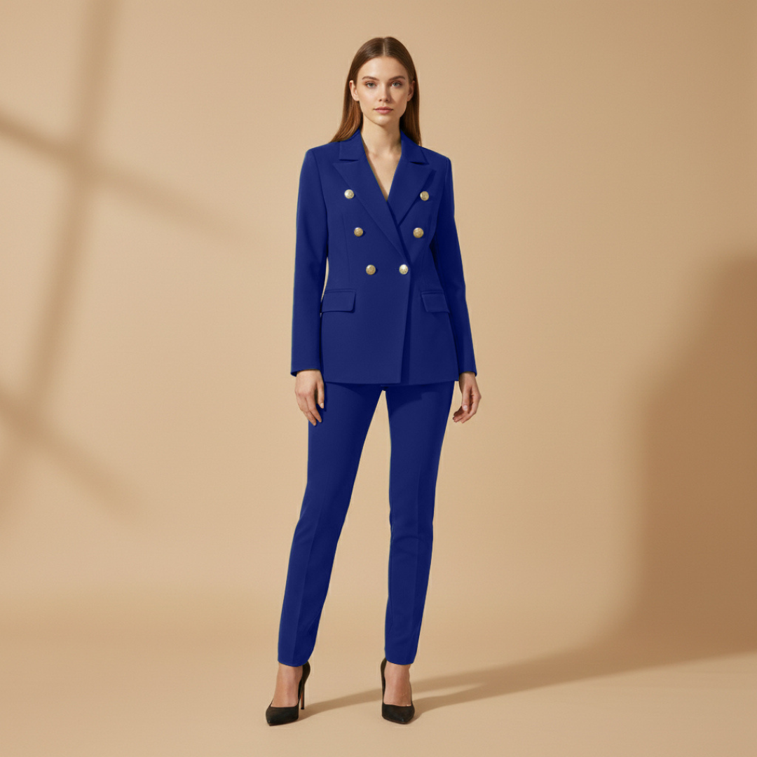 Women’s Suit Set with Metal Buttons and Slim Trousers
