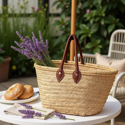 Natural Straw Tote Bag with Leather Handles – French Market Basket
