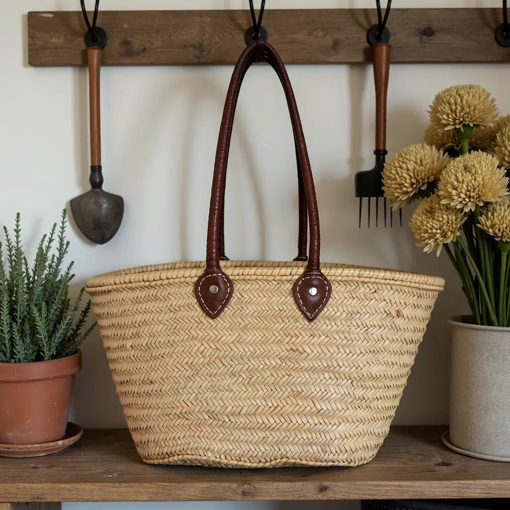 Natural Straw Tote Bag with Leather Handles – French Market Basket