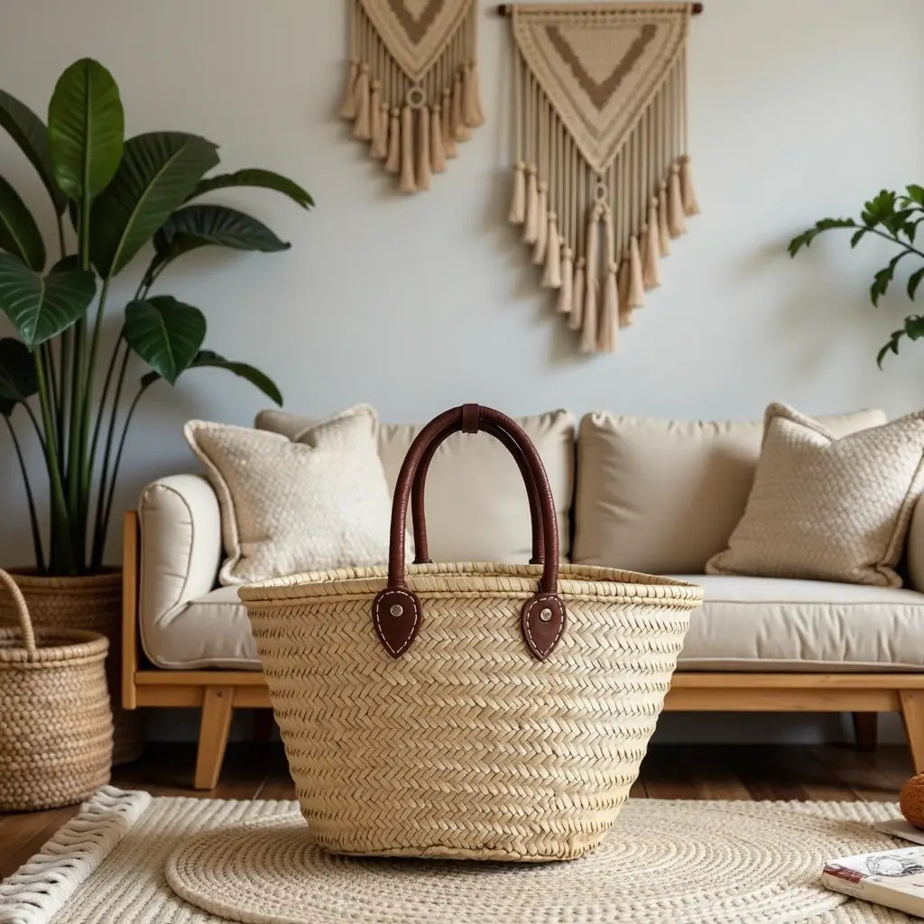 Natural Straw Tote Bag with Leather Handles – French Market Basket