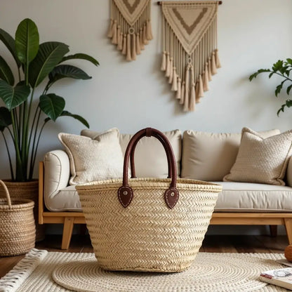 Natural Straw Tote Bag with Leather Handles – French Market Basket
