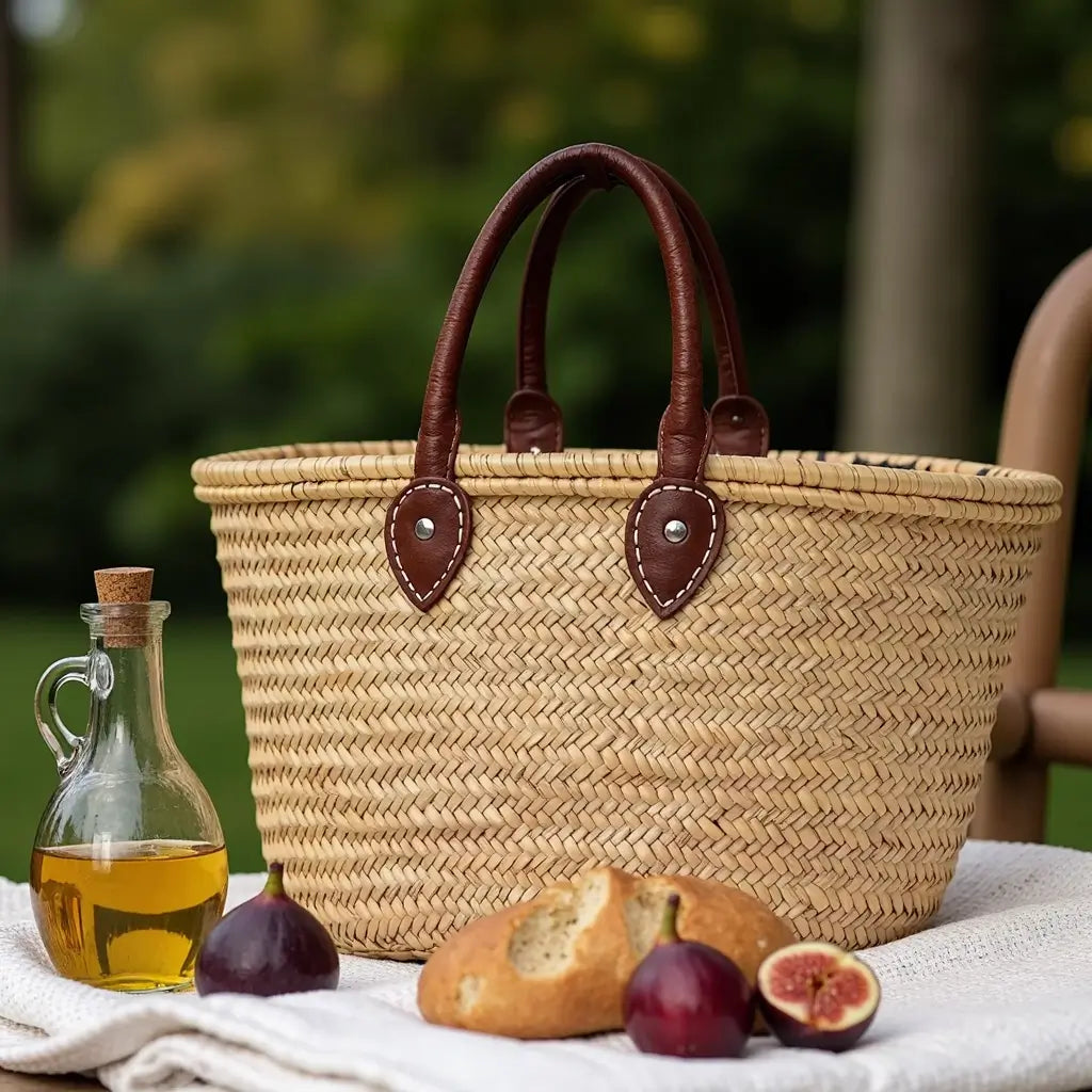 Natural Straw Tote Bag with Leather Handles – French Market Basket