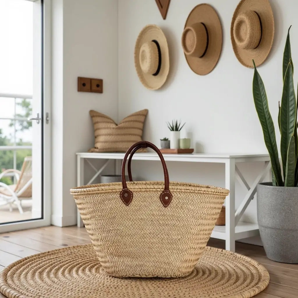 Natural Straw Tote Bag with Leather Handles – French Market Basket