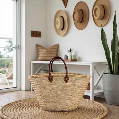 Natural Straw Tote Bag with Leather Handles – French Market Basket