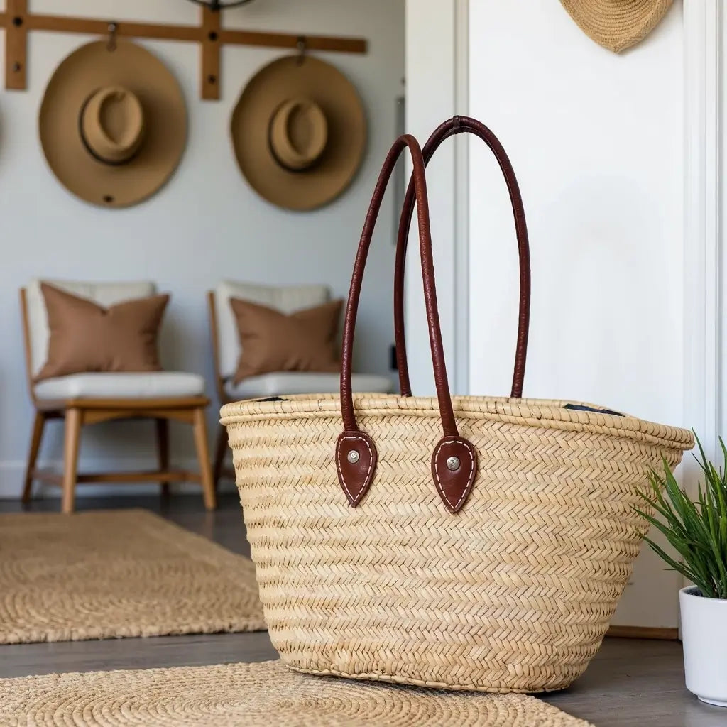 Natural Straw Tote Bag with Leather Handles – French Market Basket