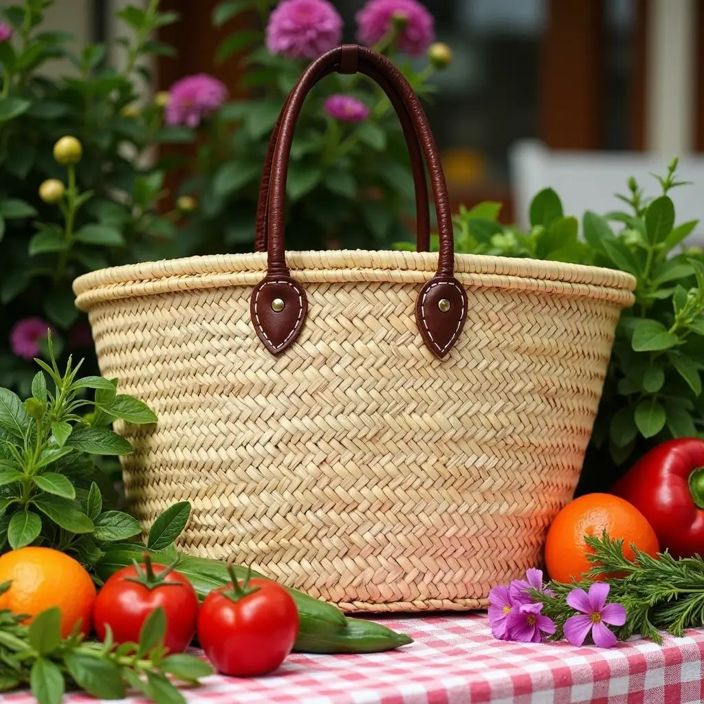 Natural Straw Tote Bag with Leather Handles – French Market Basket