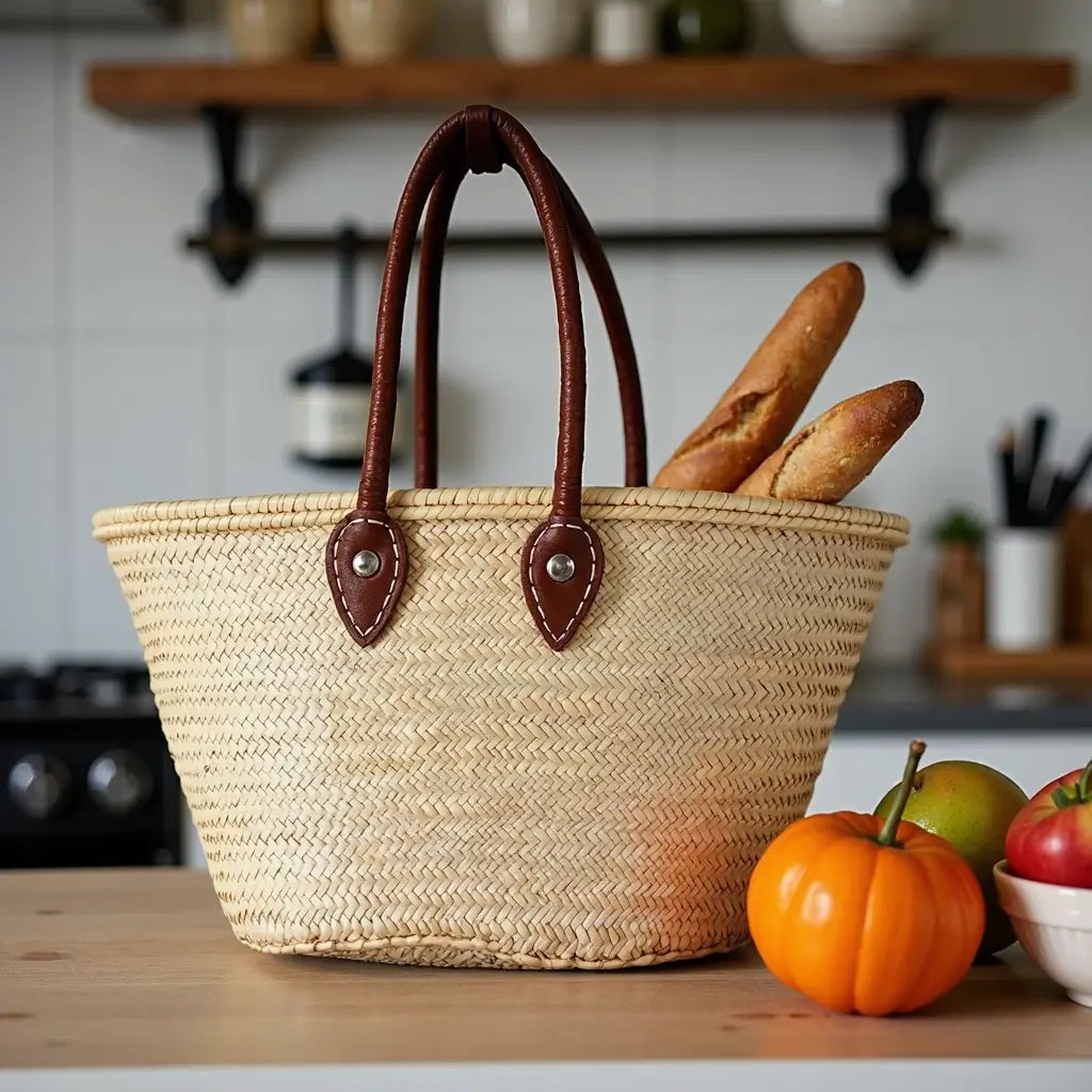 Natural Straw Tote Bag with Leather Handles – French Market Basket