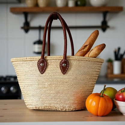 Natural Straw Tote Bag with Leather Handles – French Market Basket