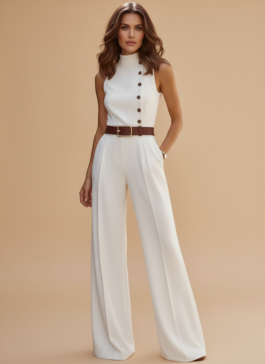 Women’s Sleeveless Wide-Leg Jumpsuit – Modern Elegance & Clean Lines